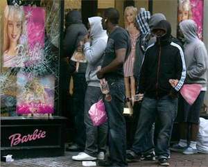 Rioters at barbie shop